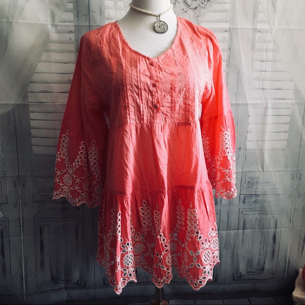JW Style Ladies Boho Peasant Style Embroidered top